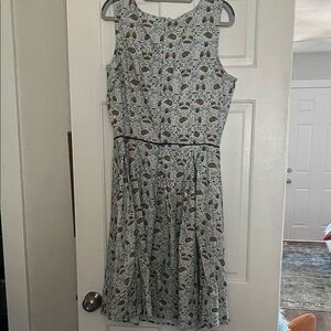 Retrolicious Blue and Brown Floral Midi Dress